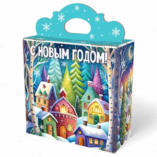 Новогодний подарок с конфетами Чудесные домики, 400 гр - купить оптом в Санкт-Петербурге